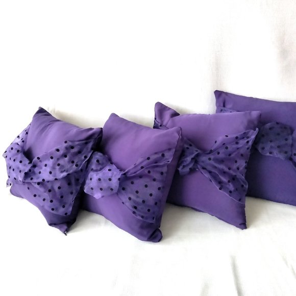 Hand Crafted Other - Set of 4 Deep Purple Silk with Dotted Organza 14 x 14 Accent Pillows NEW